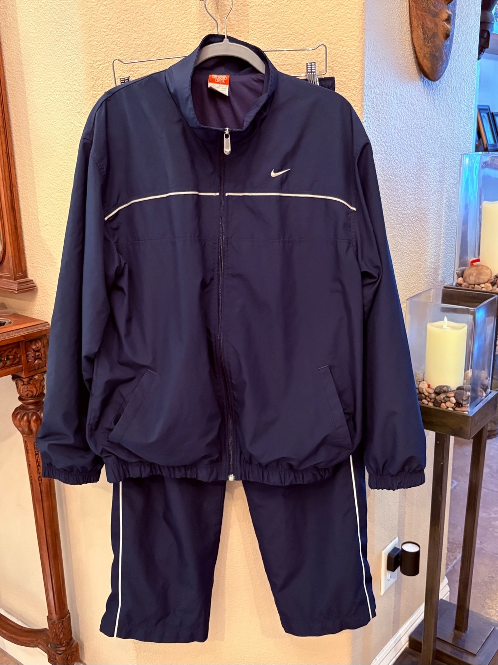 Vintage Nike Men Navy Windbreaker Y2K Track Jacket and Pants Set Size Large